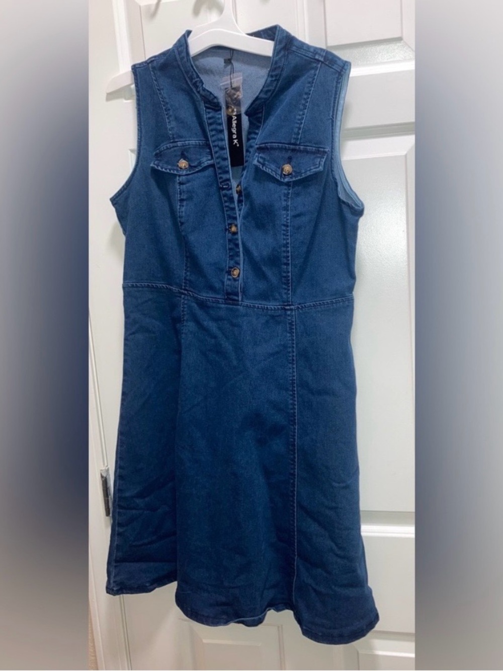 Allegra K Women’s Denim Sleeveless V Neck Fit and Flare Dress Size Small new - Picture 2 of 5